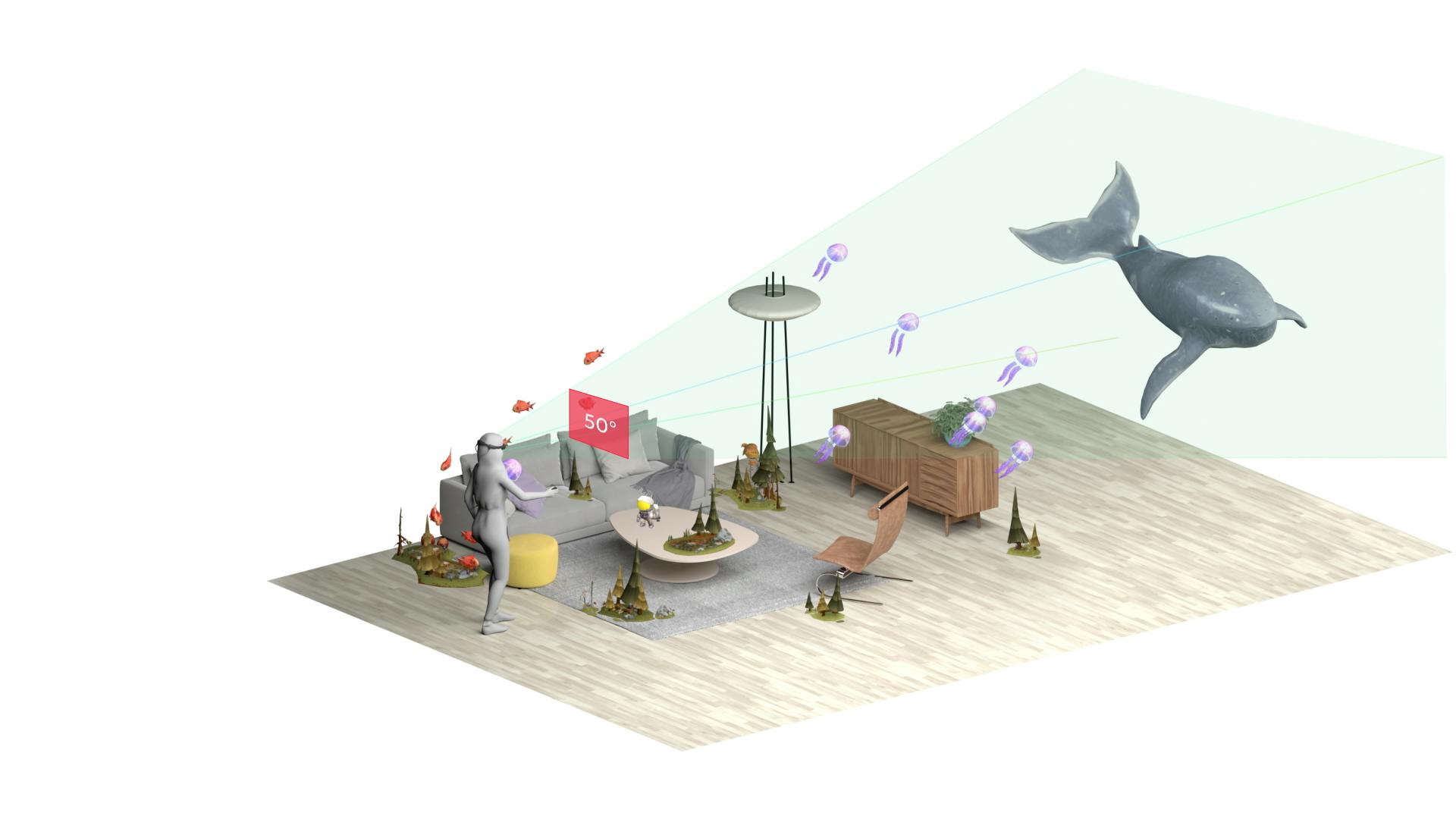 Illustration showing the volume of view for Magic Leap 1.